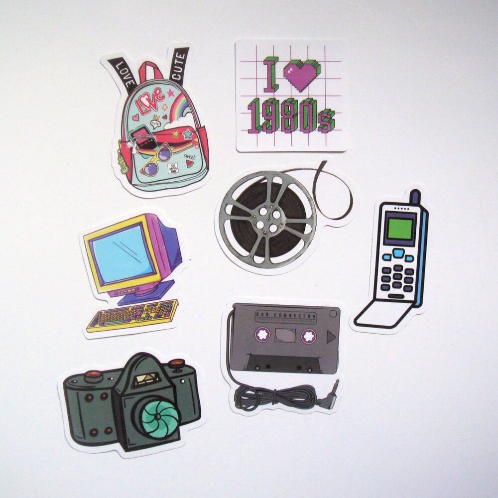 7 Stickers Retro Analog Old School Tech